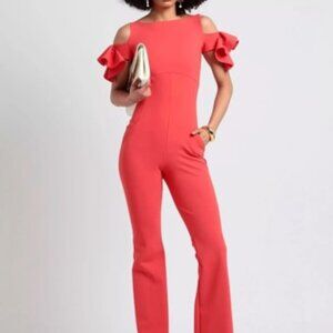 La Petite Robe Chiara Boni Bateau Neckline w/ Ruffle Sleeve Red Jumpsuit